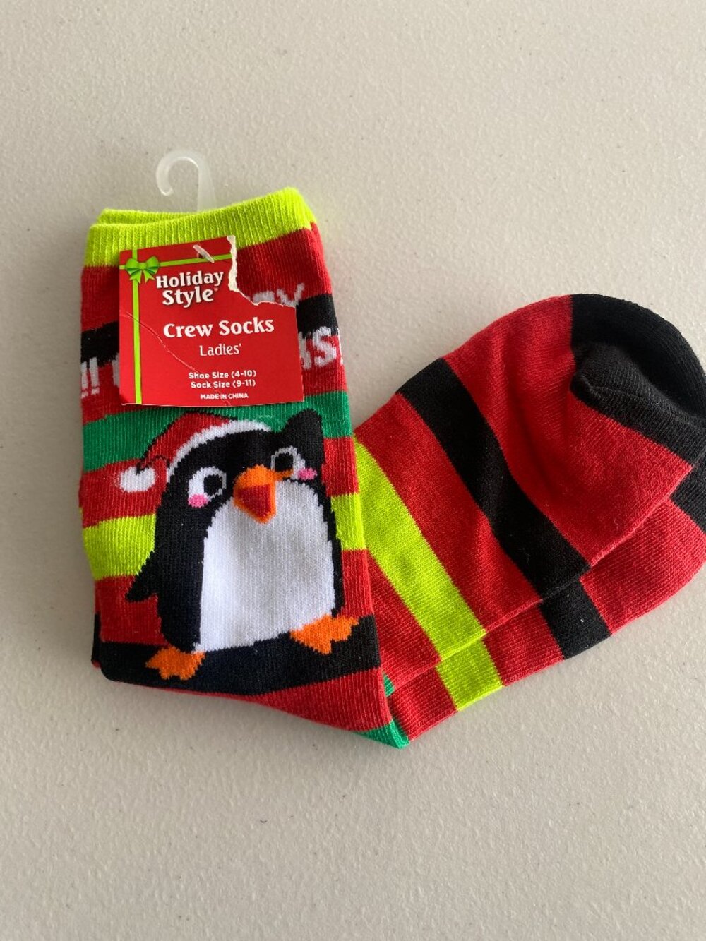 Ladies Penguin Crew Socks Christmas Sock Red